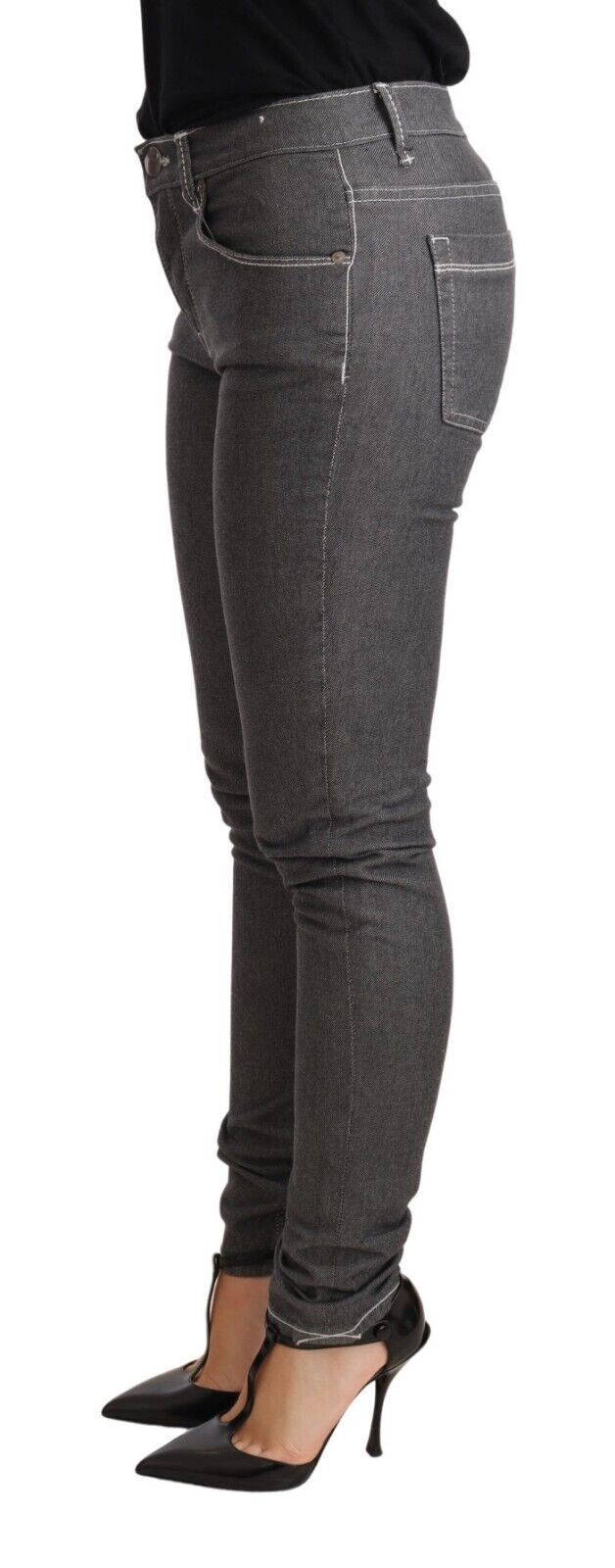 Acht Graue Skinny Denim-Hosenjeans mit niedriger Taille