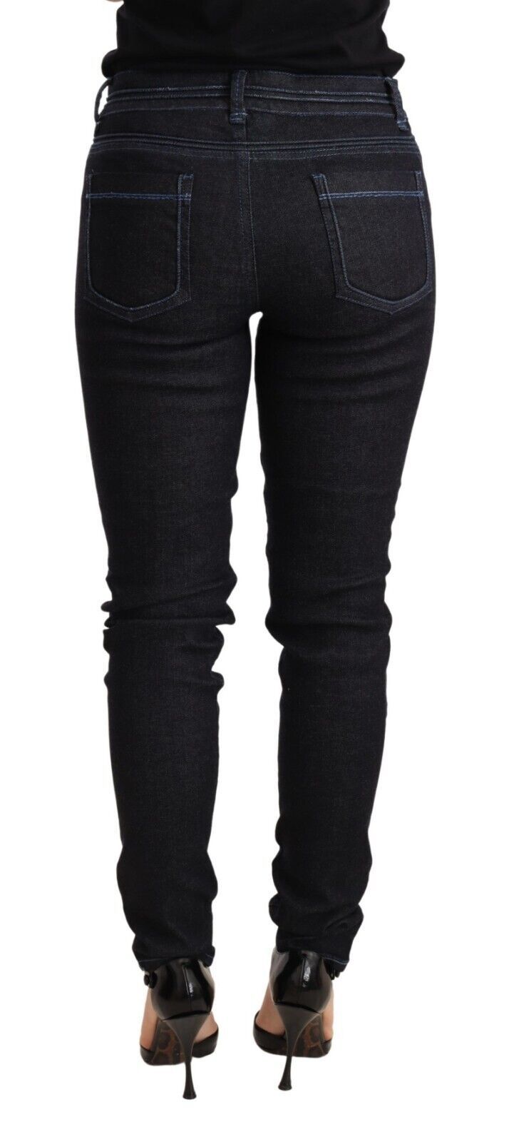 Acht Blaue Baumwolle mit niedriger Taille Slim Fit Denim Damen Hosenjeans