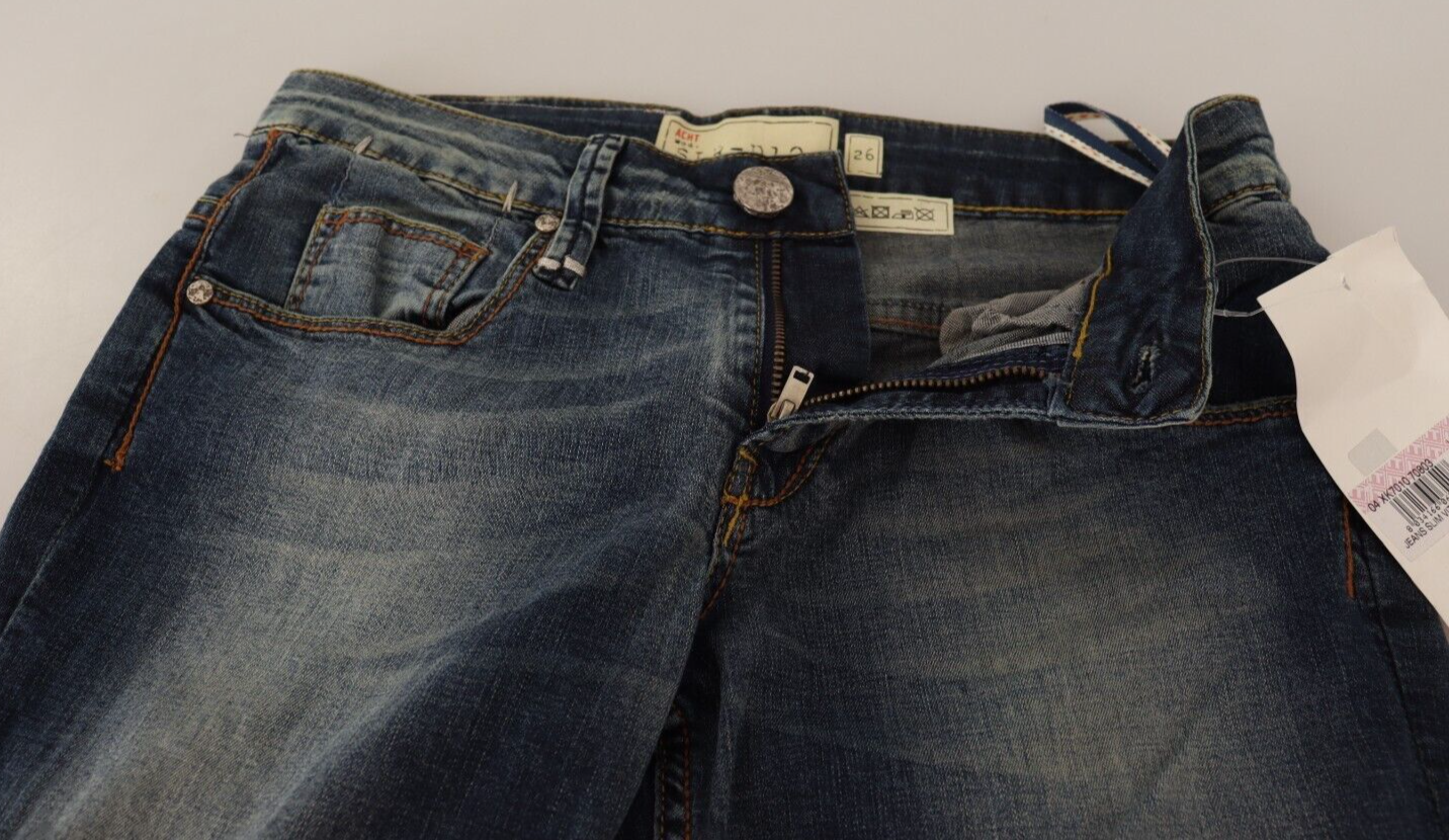 Acht Blaue gewaschene Baumwolle mit niedriger Taille Skinny Denim Damen Hosenjeans