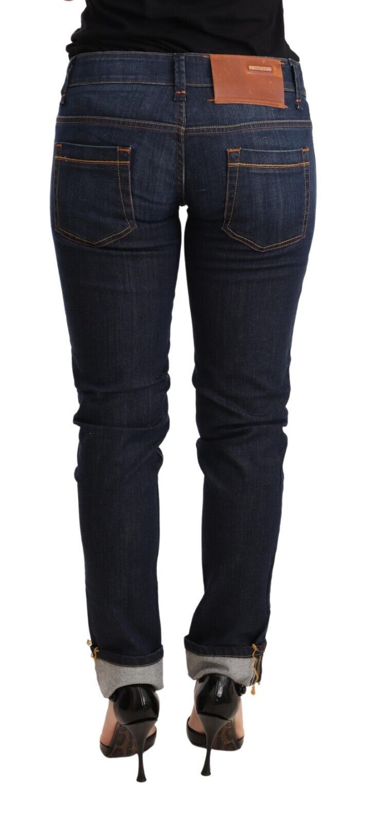 Acht Blaue gewaschene Baumwolle mit niedriger Taille Skinny Denim Damen Hosenjeans