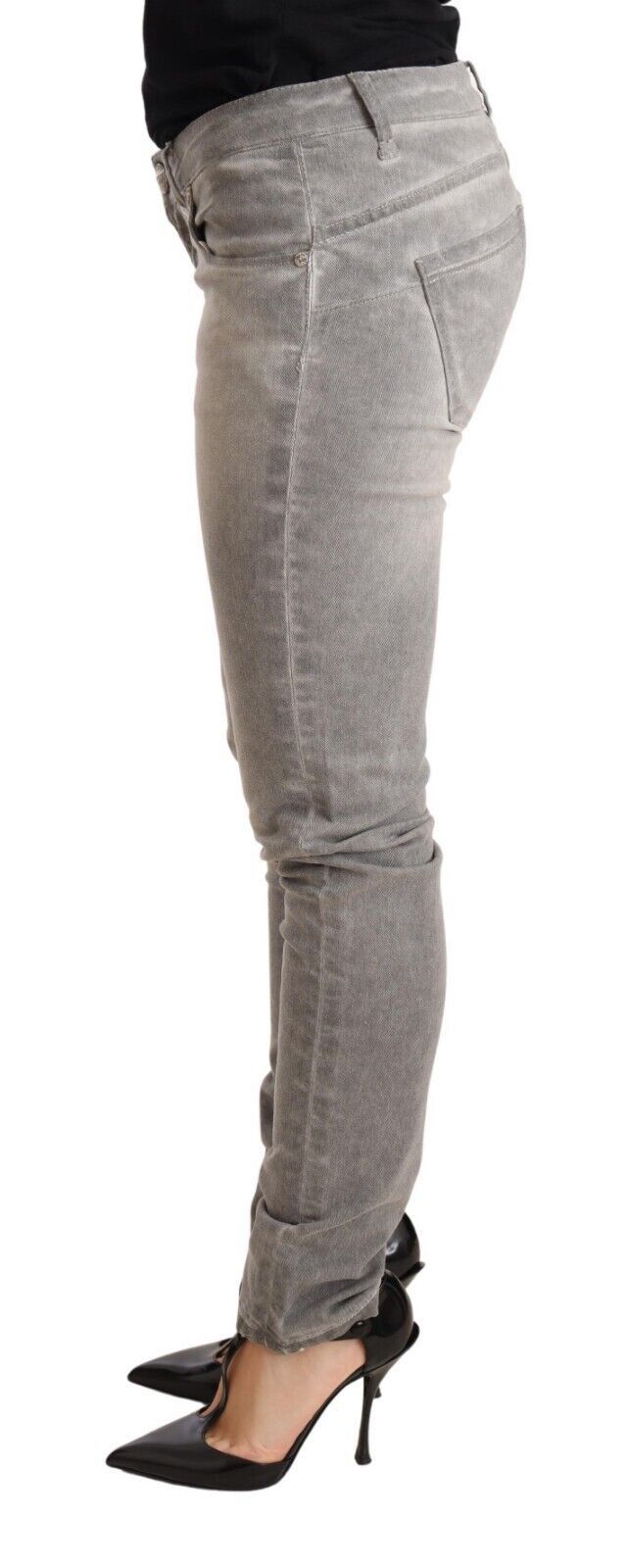 Acht Hellgraue gewaschene Baumwolle Slim Fit Denim Damen Hosenjeans
