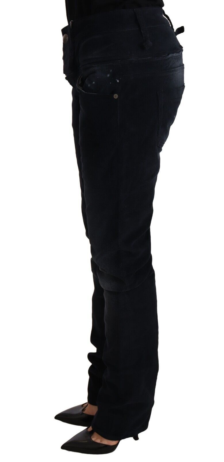 Acht Blaue Jeans aus gewaschenem Baumwoll-Denim mit niedriger Taille und lockerer Passform