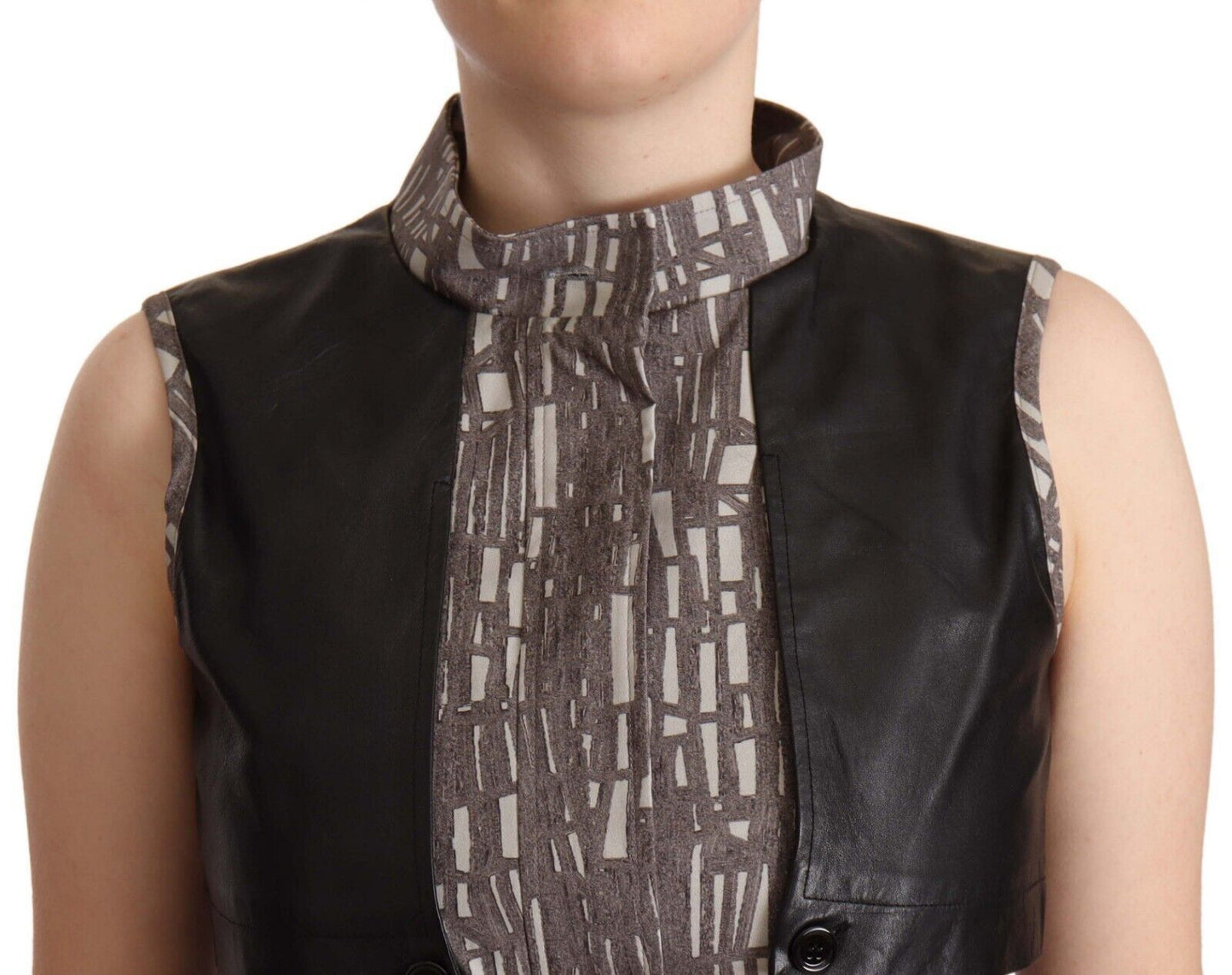 Comeforbreakfast Braun Schwarz Weste Leder Ärmelloses Top Bluse