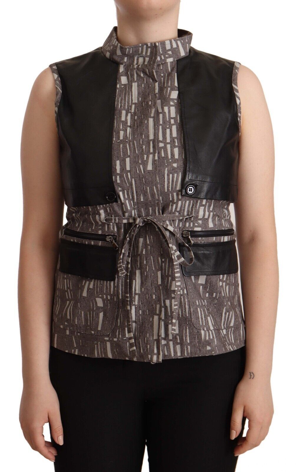 Comeforbreakfast Braun Schwarz Weste Leder Ärmelloses Top Bluse