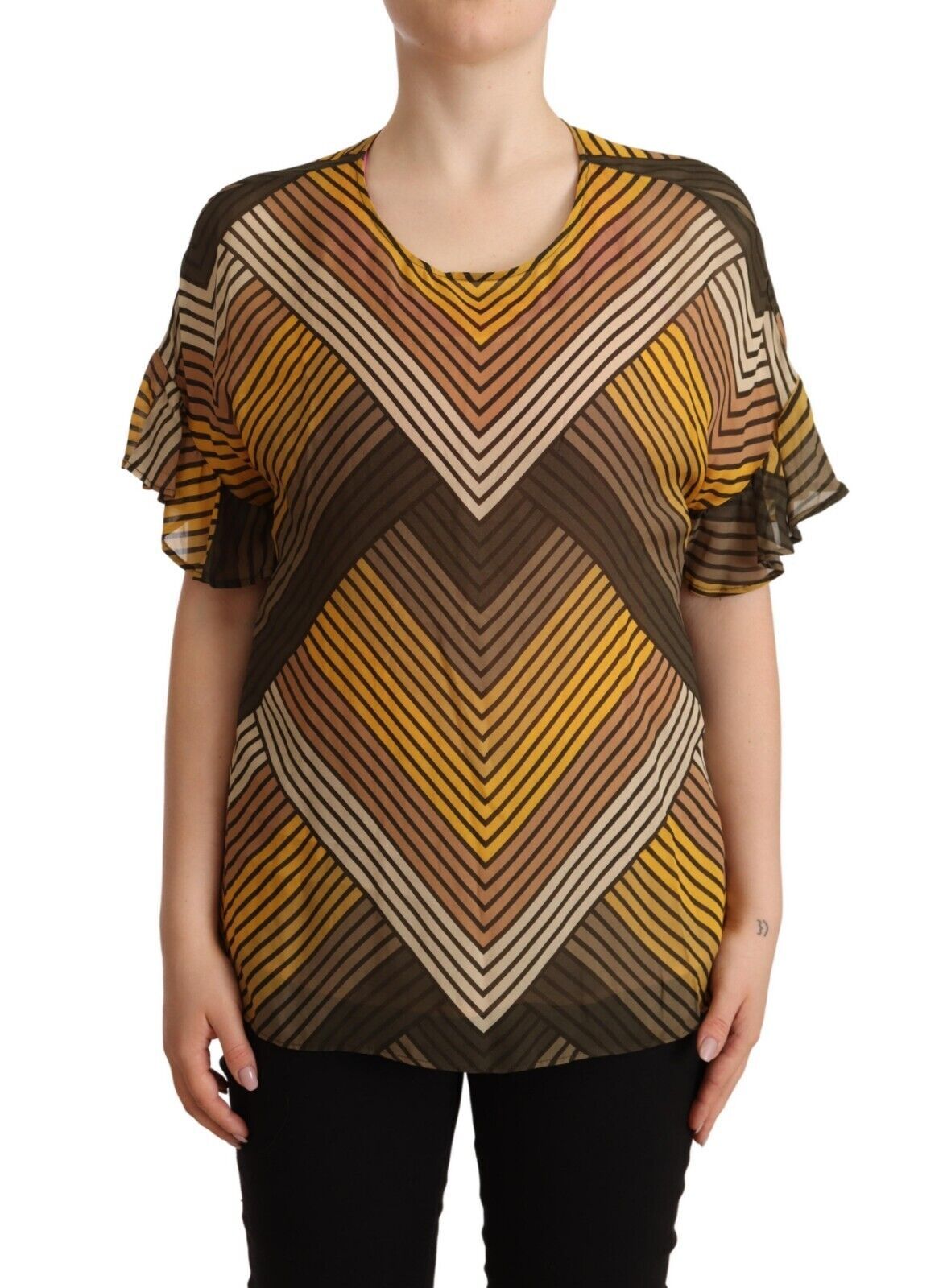 Twinset Multicolor Streifen Kurzarm Rundhalsausschnitt Top Bluse