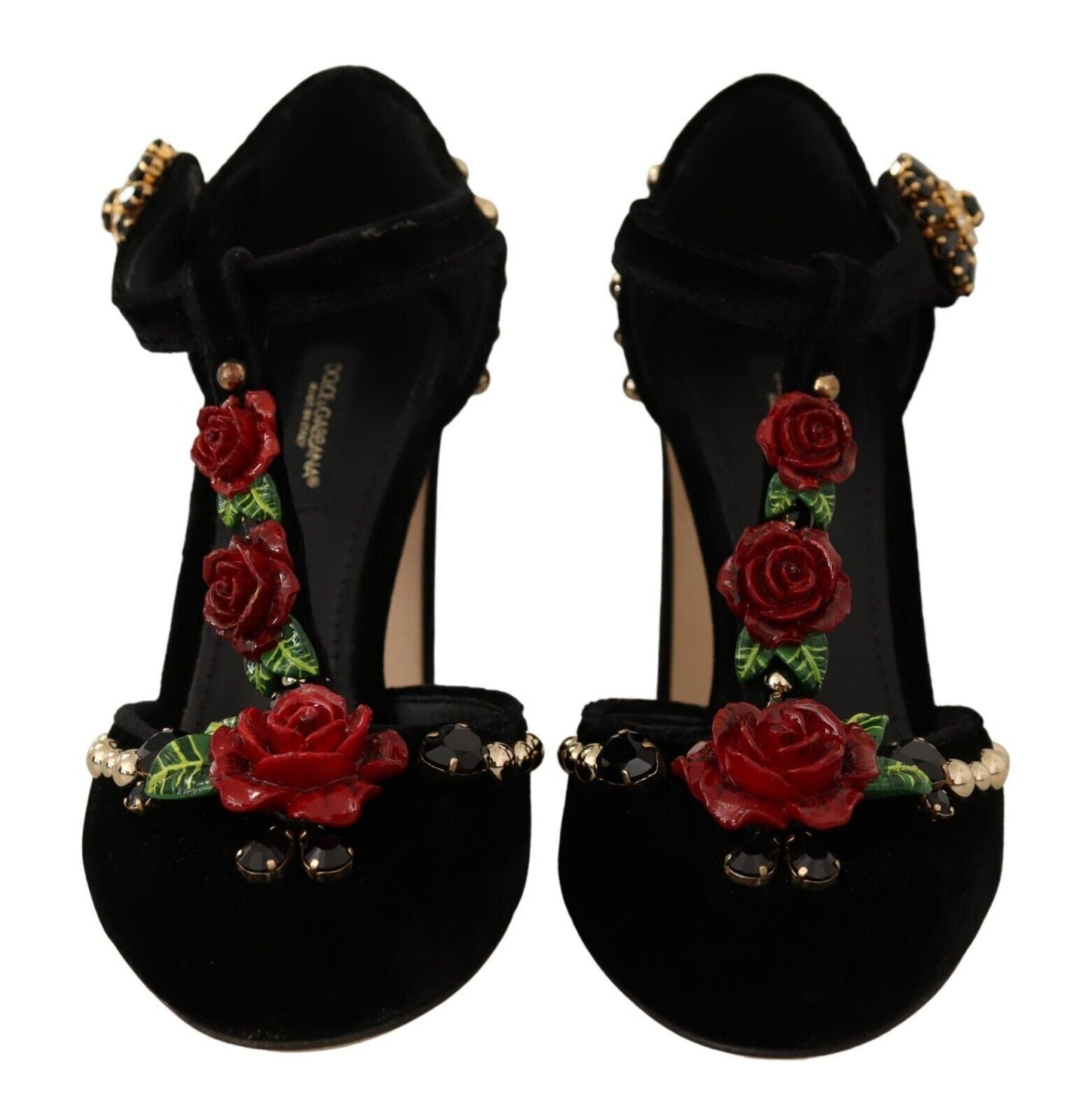 Dolce & Gabbana Schwarz Mary Jane Pumps Rosen Kristalle Schuhe