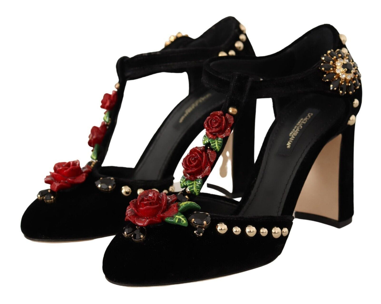 Dolce & Gabbana Schwarz Mary Jane Pumps Rosen Kristalle Schuhe