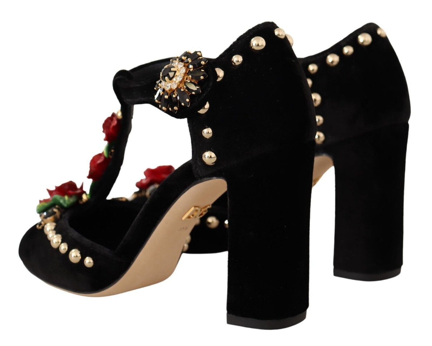 Dolce & Gabbana Schwarz Mary Jane Pumps Rosen Kristalle Schuhe