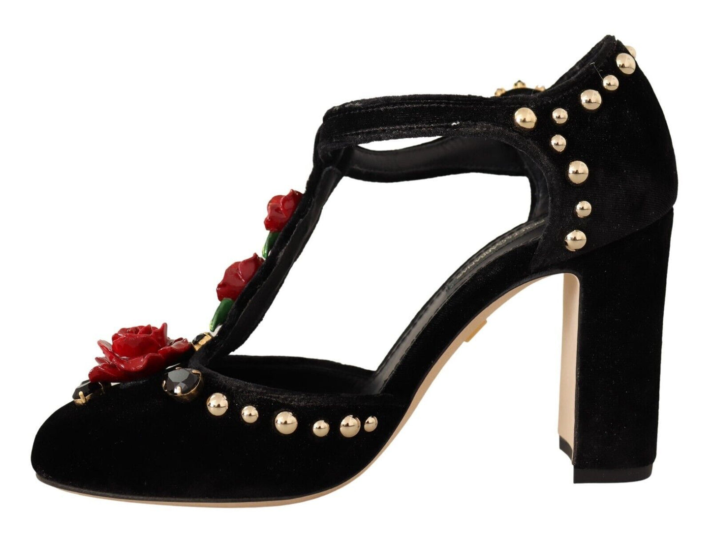 Dolce & Gabbana Schwarz Mary Jane Pumps Rosen Kristalle Schuhe