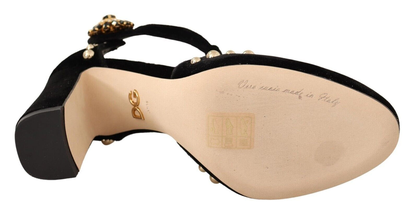 Dolce & Gabbana Schwarz Mary Jane Pumps Rosen Kristalle Schuhe