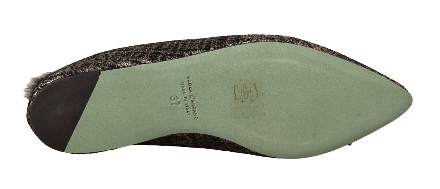 Paola D'Arcano Gold Jacquard Leder verschönert Slip On Schuhe