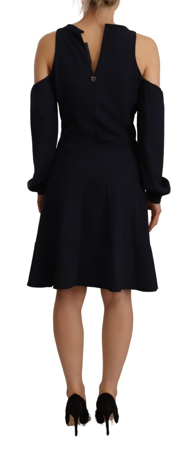 Twinset Schwarzes Kleid mit langen Ärmeln und offenen Schultern in A-Linie