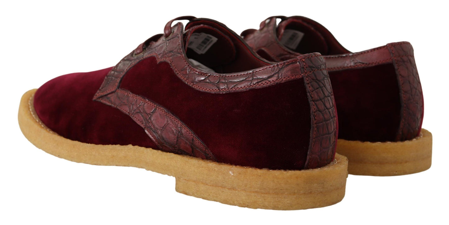 Dolce & Gabbana Bordeaux Samt Exotische Lederschuhe