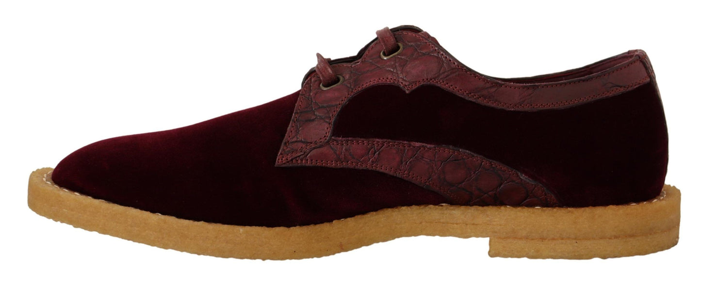 Dolce & Gabbana Bordeaux Samt Exotische Lederschuhe