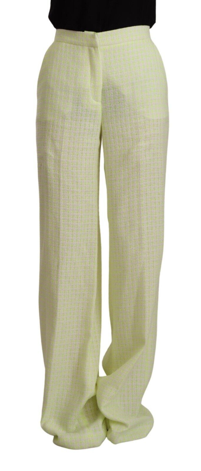 MSGM Gelb-Grün Baumwolle Hohe Taille Gerade Lange Hose