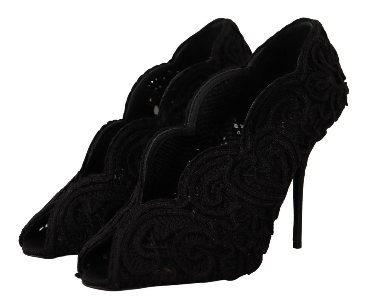 Dolce & Gabbana Schwarze Cordonetto Ricamo Pumps Offene Zehen Schuhe