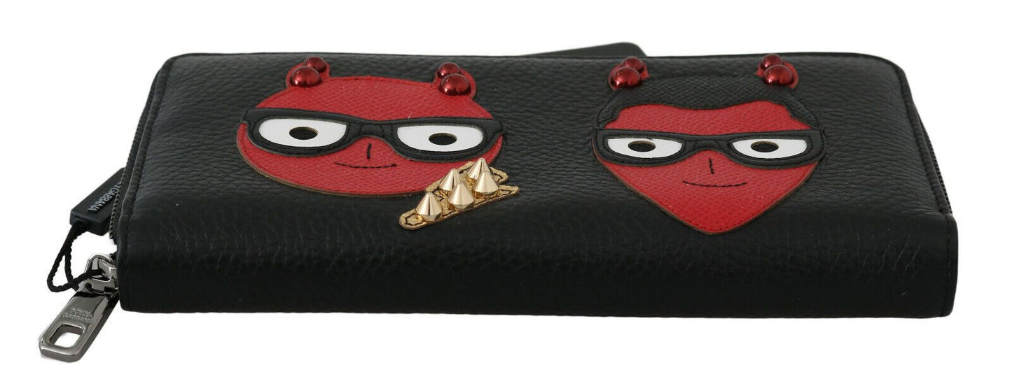 Dolce & Gabbana Schwarzes rotes Leder #DGFAMILY Zipper Continental Geldbörse