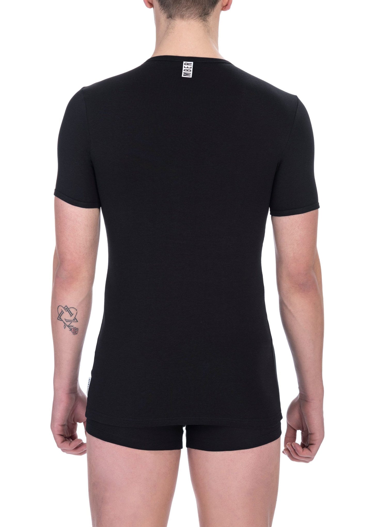 Bikkembergs Schwarzes Baumwoll-T-Shirt mit V-Ausschnitt für Männer