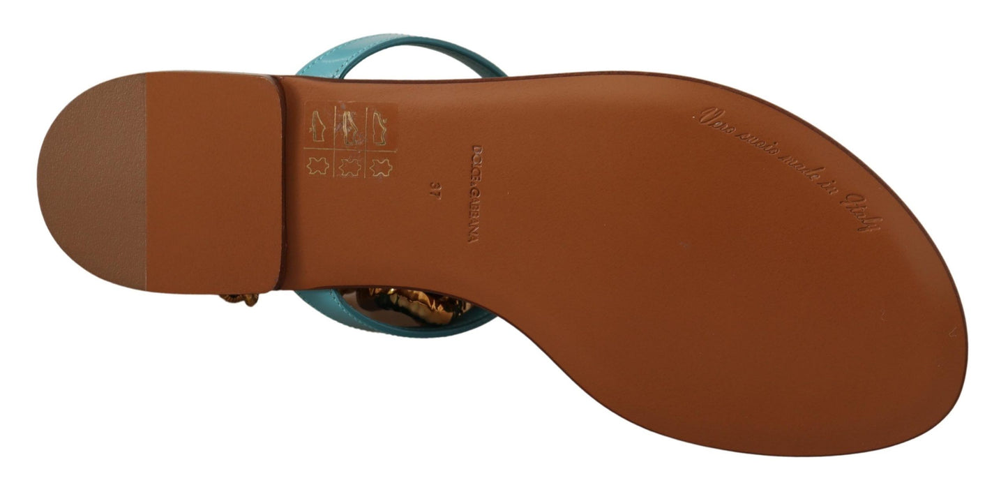 Dolce & Gabbana Blaue Leder Devotion Flats Sandalen