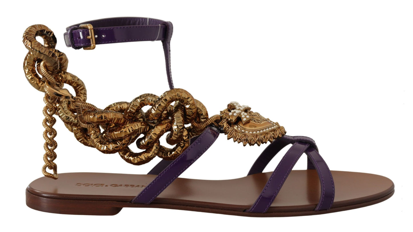 Dolce & Gabbana Lila Leder Devotion Flats Sandalen Schuhe