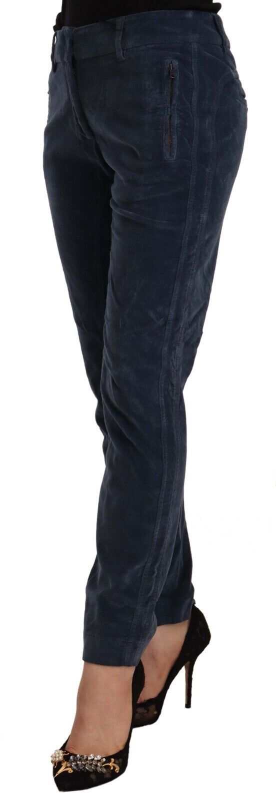 Peserico Blaue Mid Waist Cotton Stretch Tapered Pants