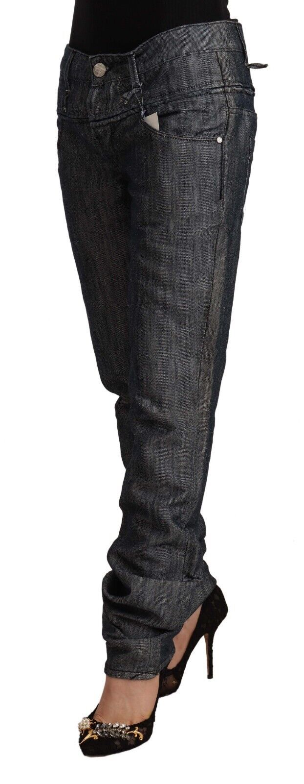 Acht Dunkelgraue Ramie Mid Wide Waist Straight Denim Jeans