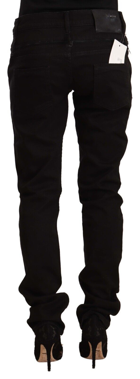 Acht Schwarze Skinny-Jeans aus Baumwoll-Stretch-Denim mit niedriger Taille