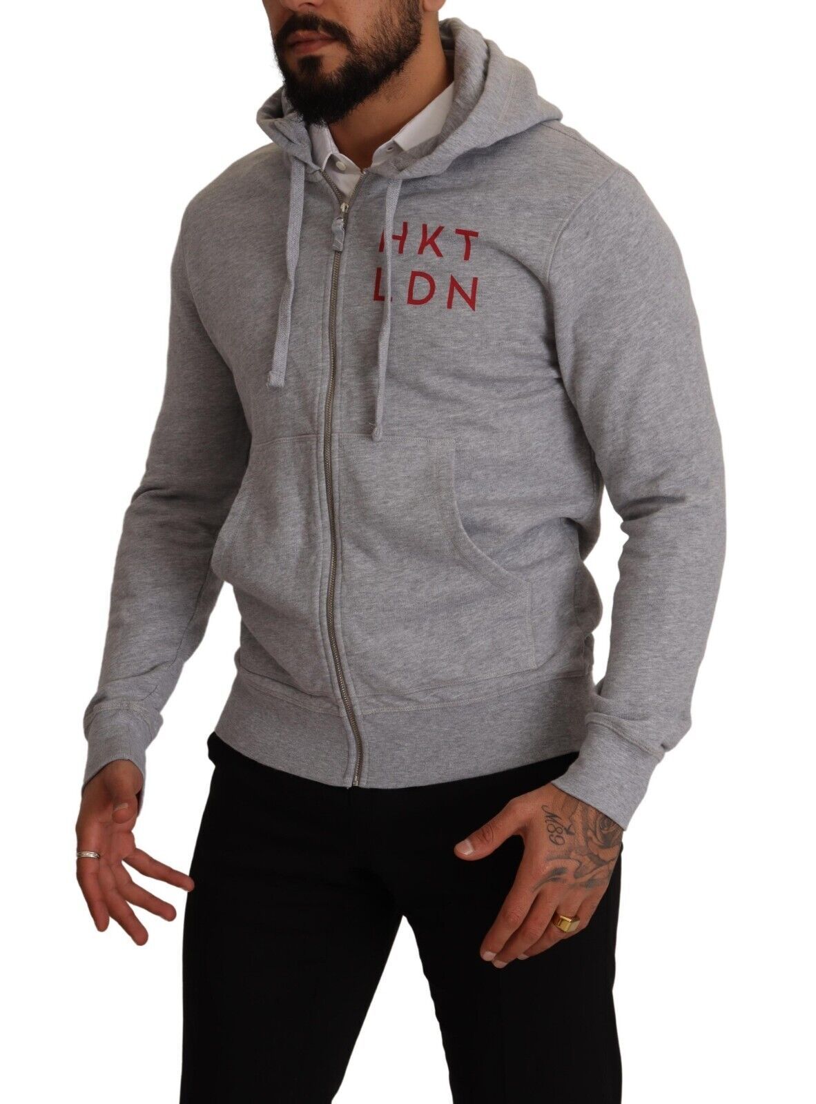 Hackett Graues Baumwoll-Sweatshirt mit Kapuze und Reißverschluss Pullover