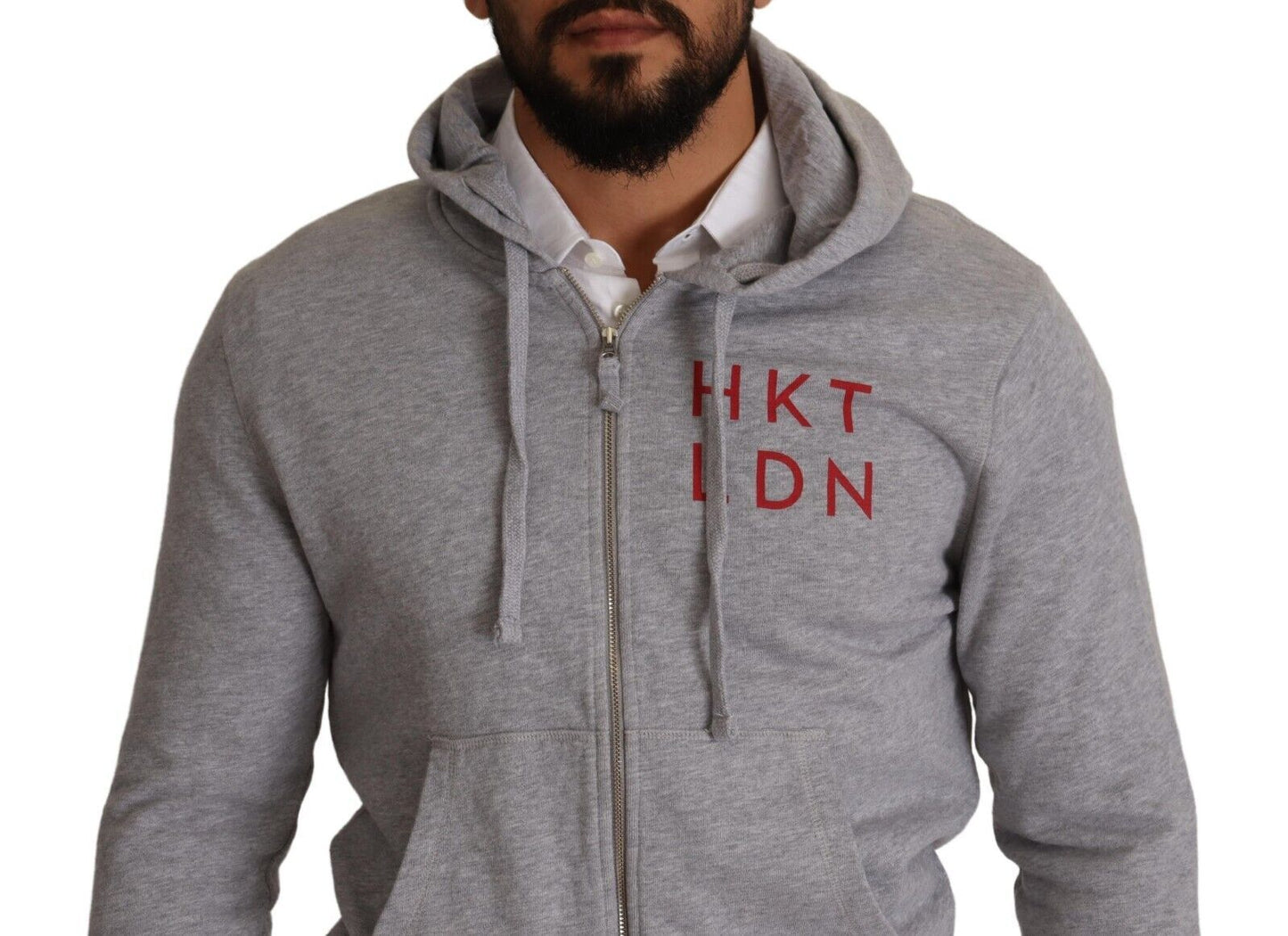Hackett Graues Baumwoll-Sweatshirt mit Kapuze und Reißverschluss Pullover