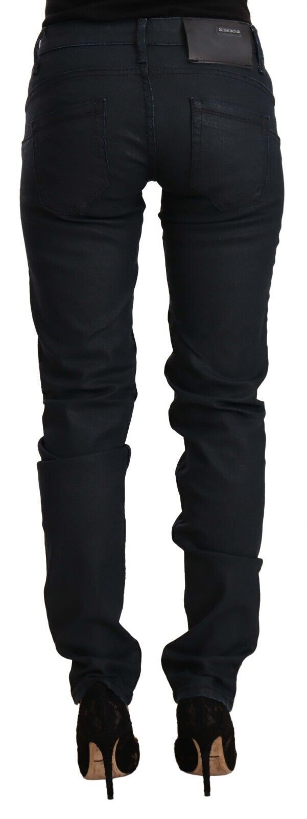 Acht Schwarze Slim Fit Denim Jeans aus Baumwolle mit niedriger Taille