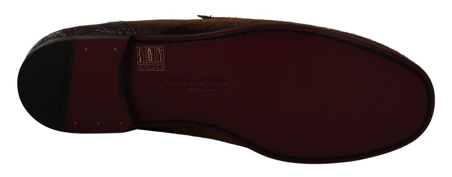 Dolce & Gabbana Schuhe Kleid Loafers Braun Leder Slip Schuhe