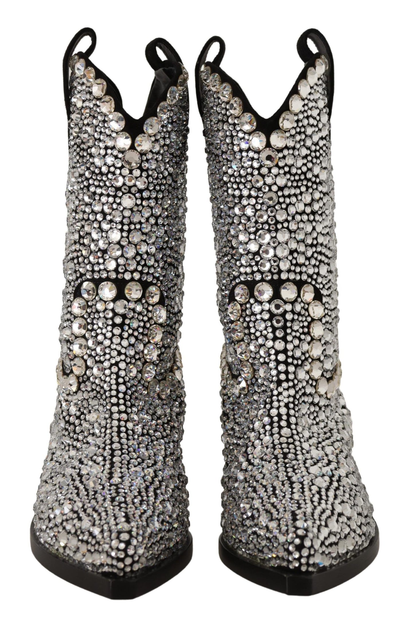 Dolce & Gabbana Schwarzes Wildleder Strass Kristall Cowgirl Stiefel