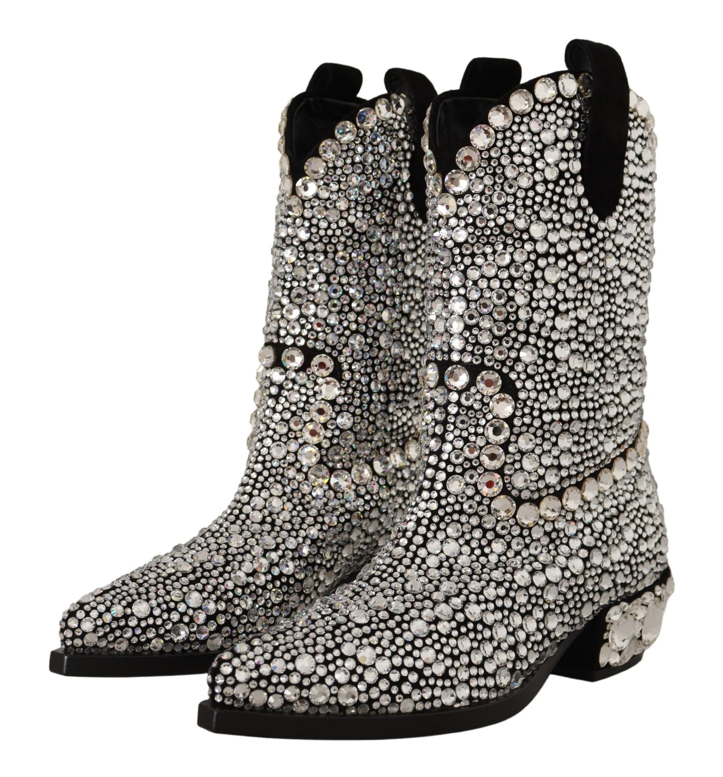 Dolce & Gabbana Schwarzes Wildleder Strass Kristall Cowgirl Stiefel