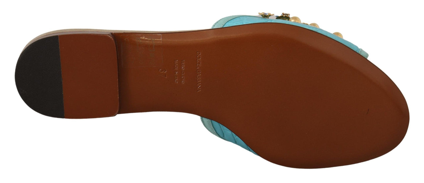 Dolce & Gabbana Blaue Kristall Exotische Leder Blaue Kristall Sandalen