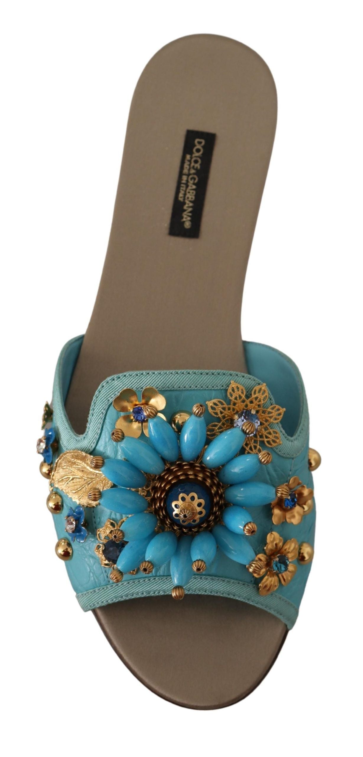Dolce & Gabbana Blaue Kristall Exotische Leder Blaue Kristall Sandalen