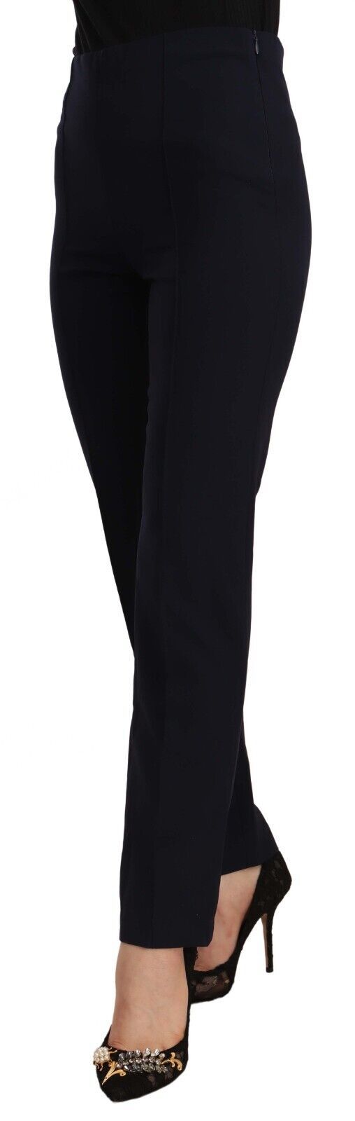 AGLINI Schwarze Polyester-Hose mit hoher Taille für Frauen, gerade Hose