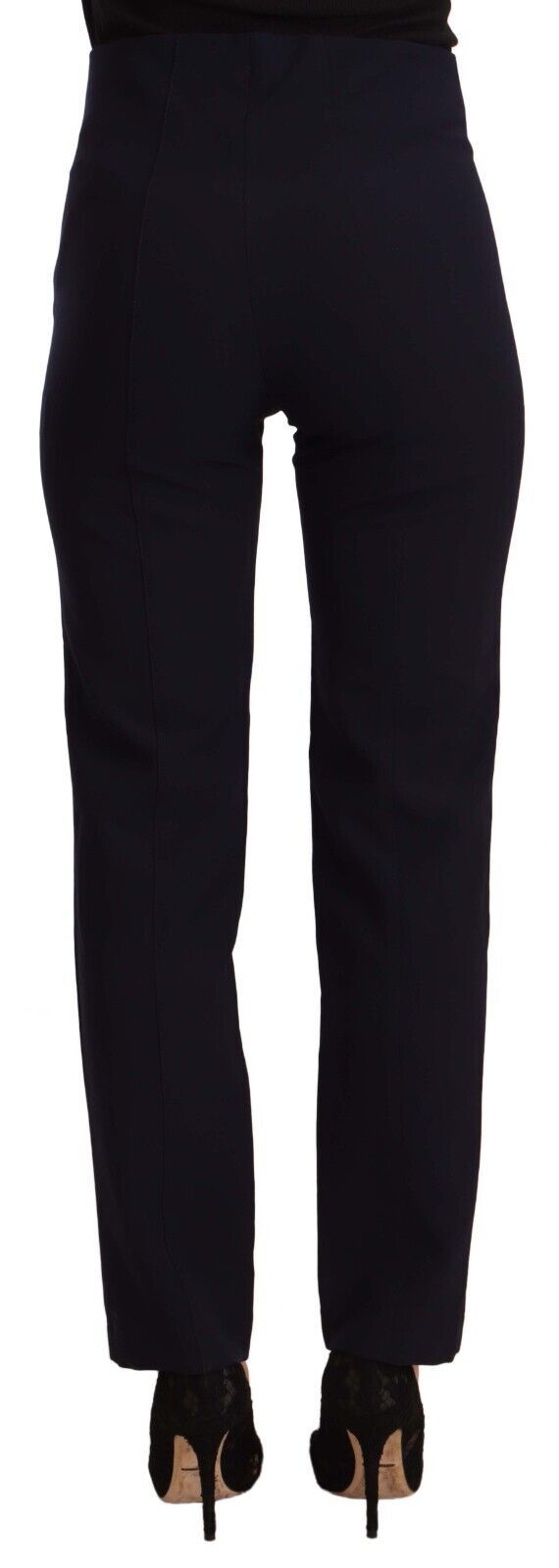 AGLINI Schwarze Polyester-Hose mit hoher Taille für Frauen, gerade Hose