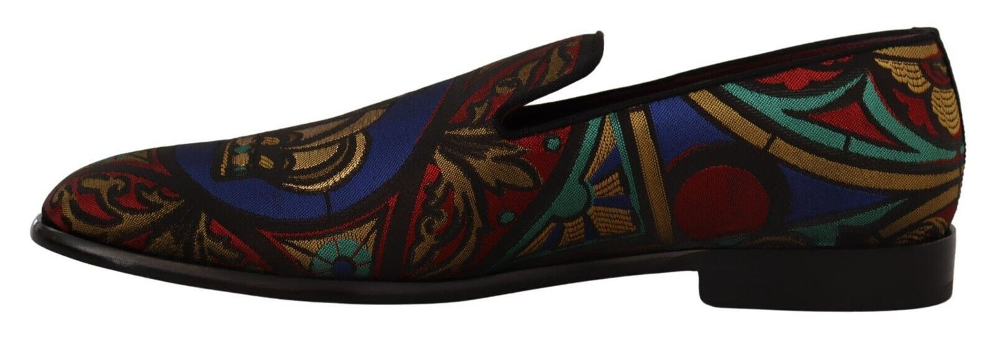 Dolce & Gabbana Multicolor Jacquard Krone Hausschuhe Loafers Schuhe