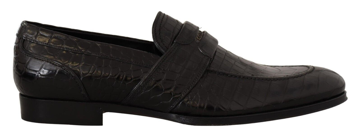 Dolce & Gabbana Schwarzes Krokodilleder Slip On Mokassin Schuhe