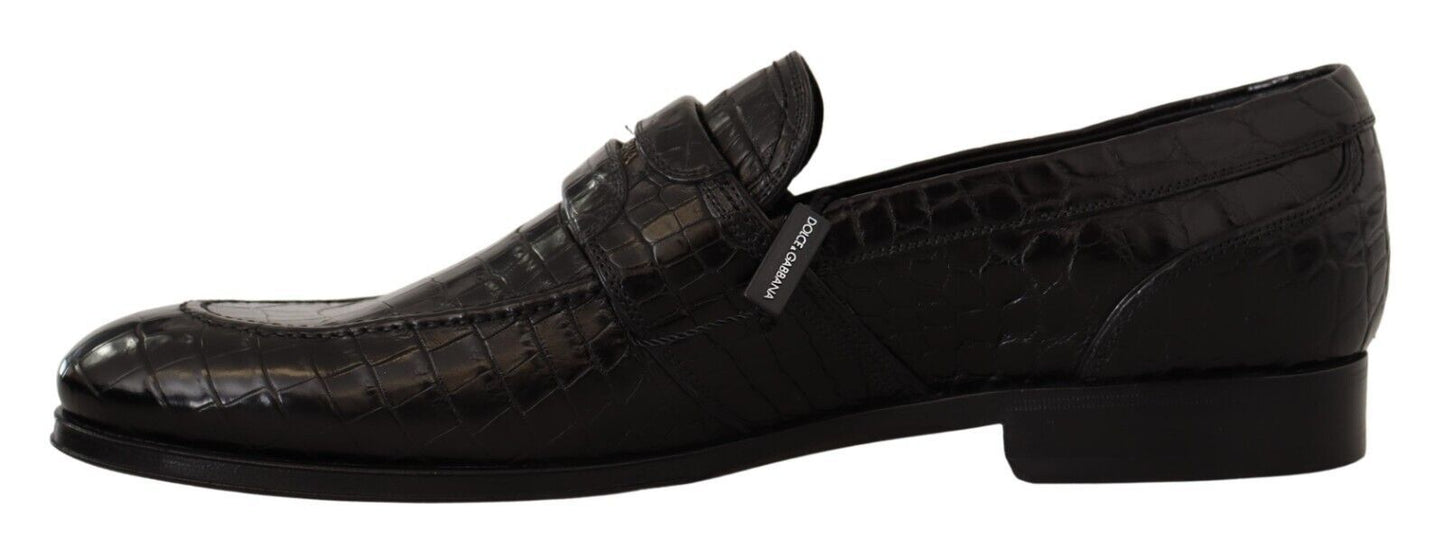 Dolce & Gabbana Schwarzes Krokodilleder Slip On Mokassin Schuhe