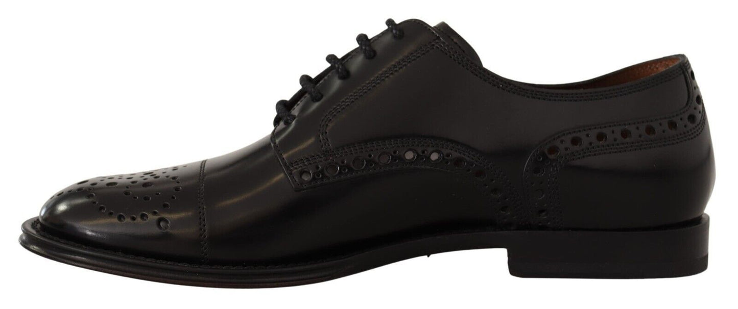 Dolce & Gabbana Schwarzes Leder Wingtip Herrenformal Derby Schuhe