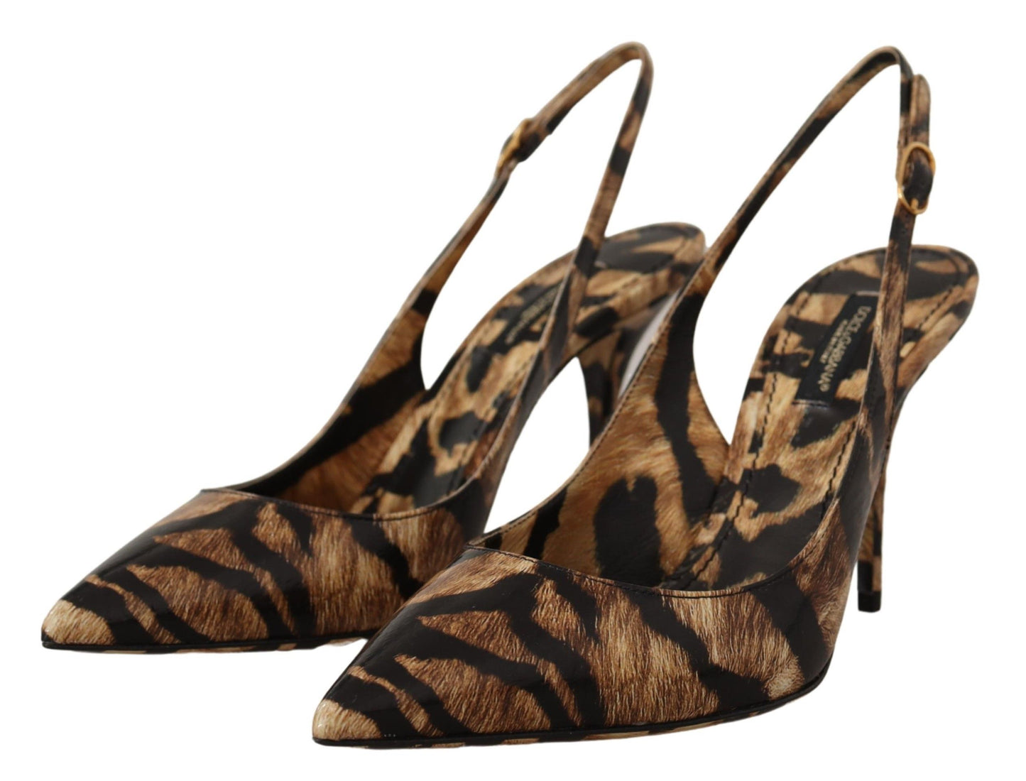 Dolce & Gabbana Braun Slingbacks Leder Tiger Schuhe