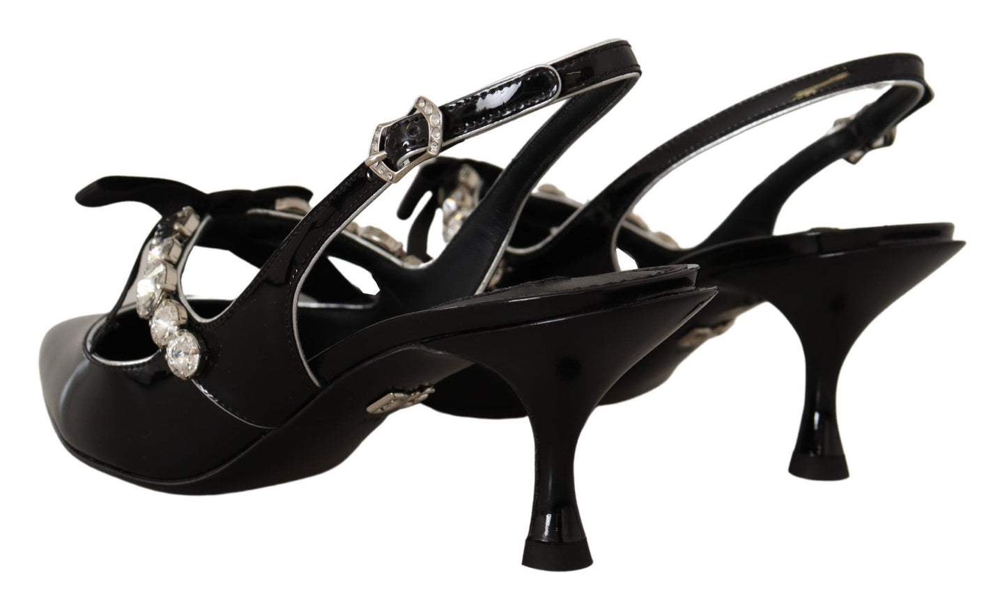 Dolce & Gabbana Schwarze Lackleder Kristall Slingbacks Schuhe
