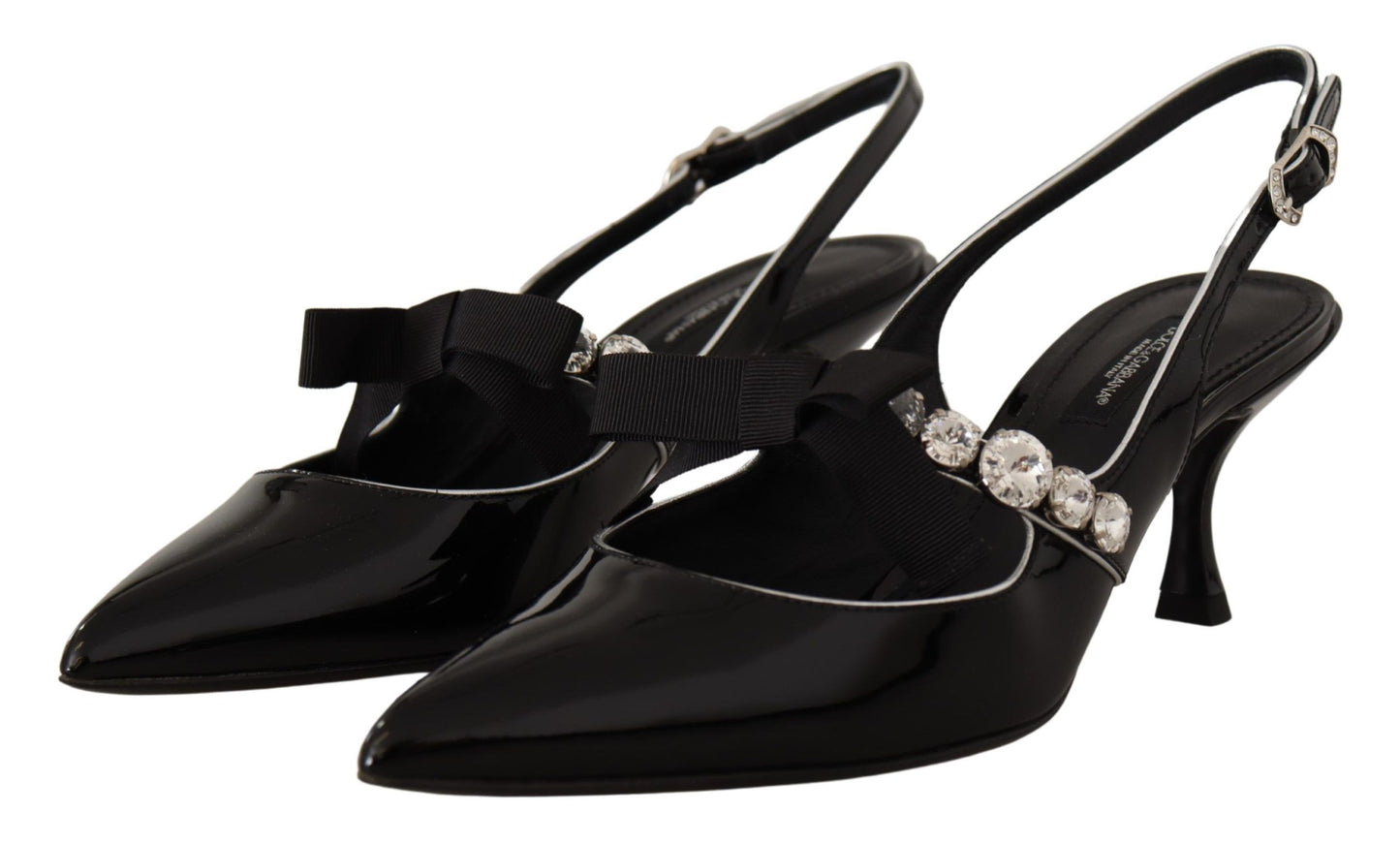 Dolce & Gabbana Schwarze Lackleder Kristall Slingbacks Schuhe