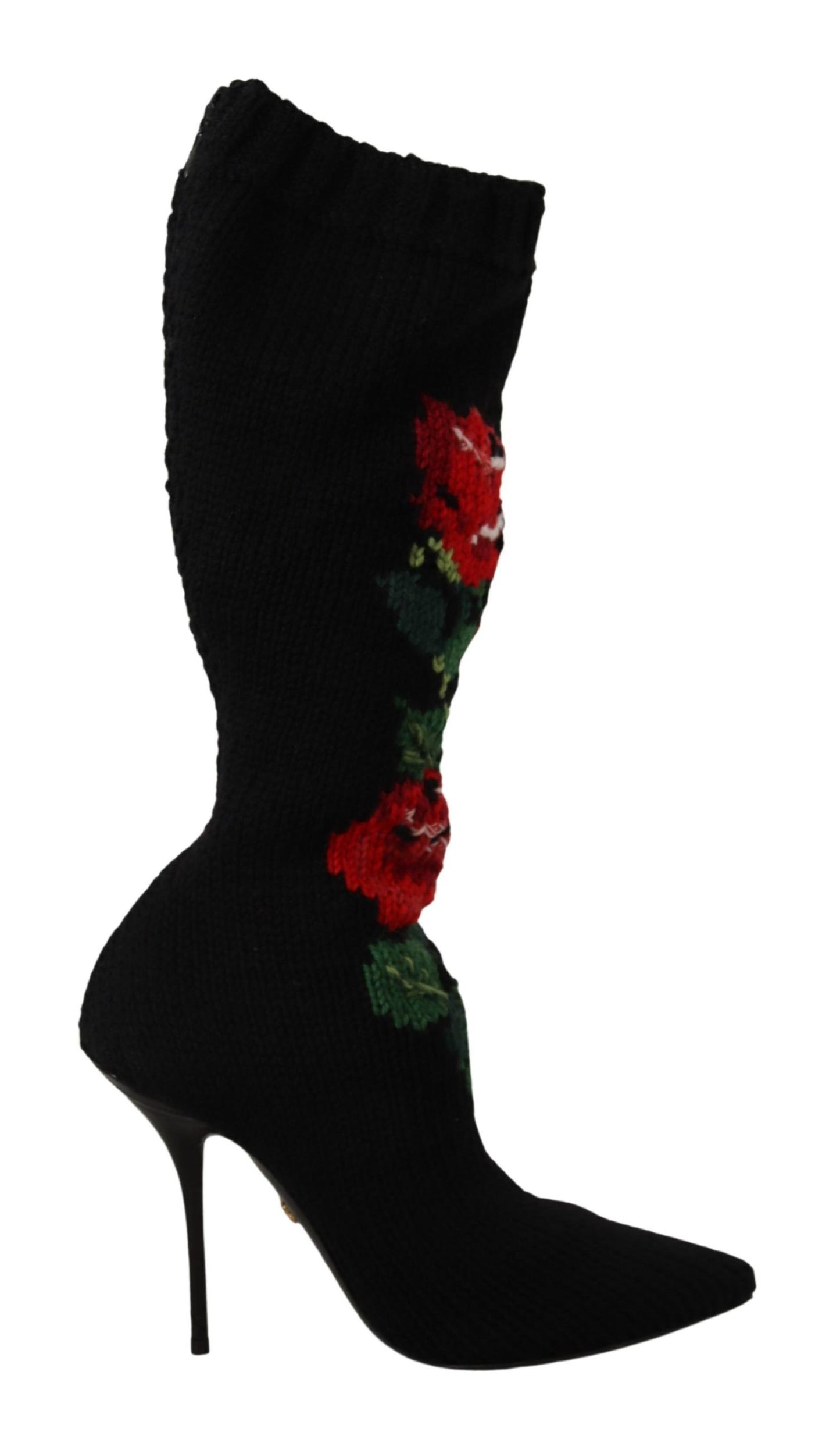 Dolce & Gabbana Schwarze Stretch-Socken Rote Rosen Booties Schuhe