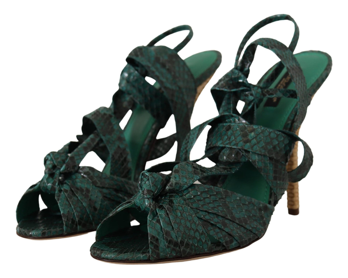Dolce & Gabbana Grün Python Riemchen Sandalen Heels Schuhe