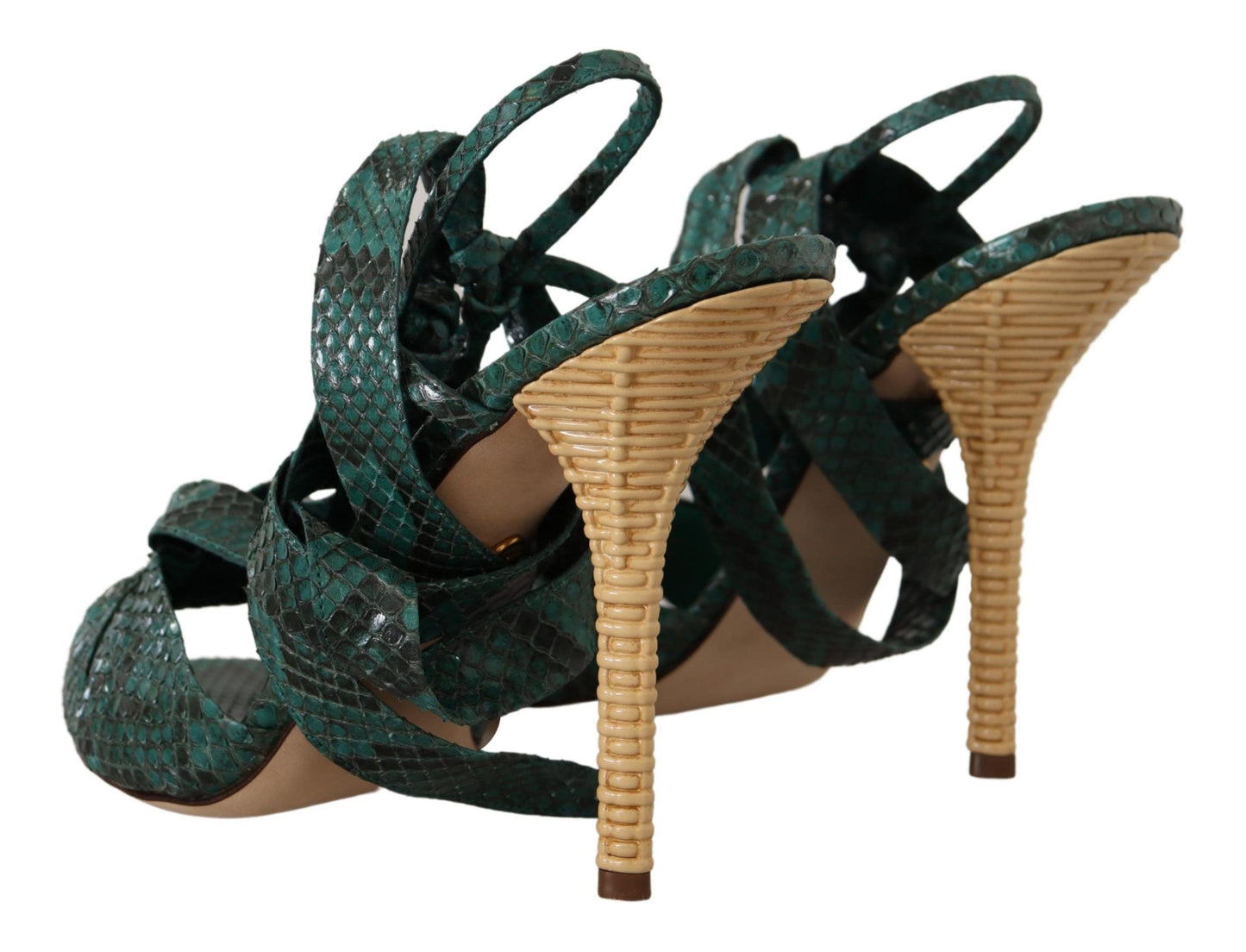 Dolce & Gabbana Grün Python Riemchen Sandalen Heels Schuhe