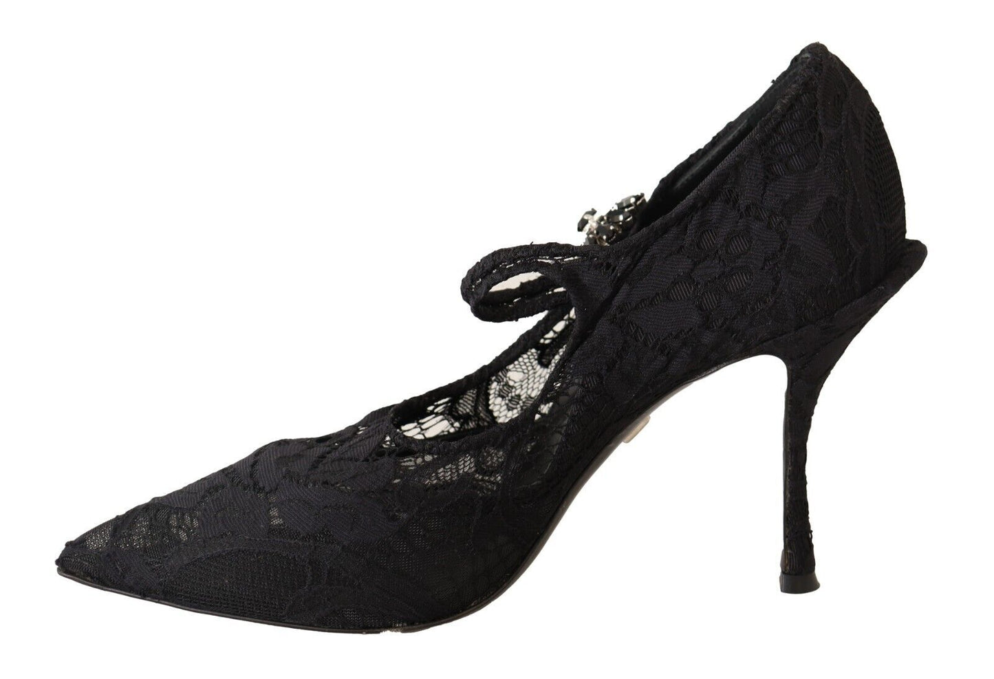 Dolce & Gabbana Schwarz Spitze Kristalle Heels Mary Jane Pumps Schuhe
