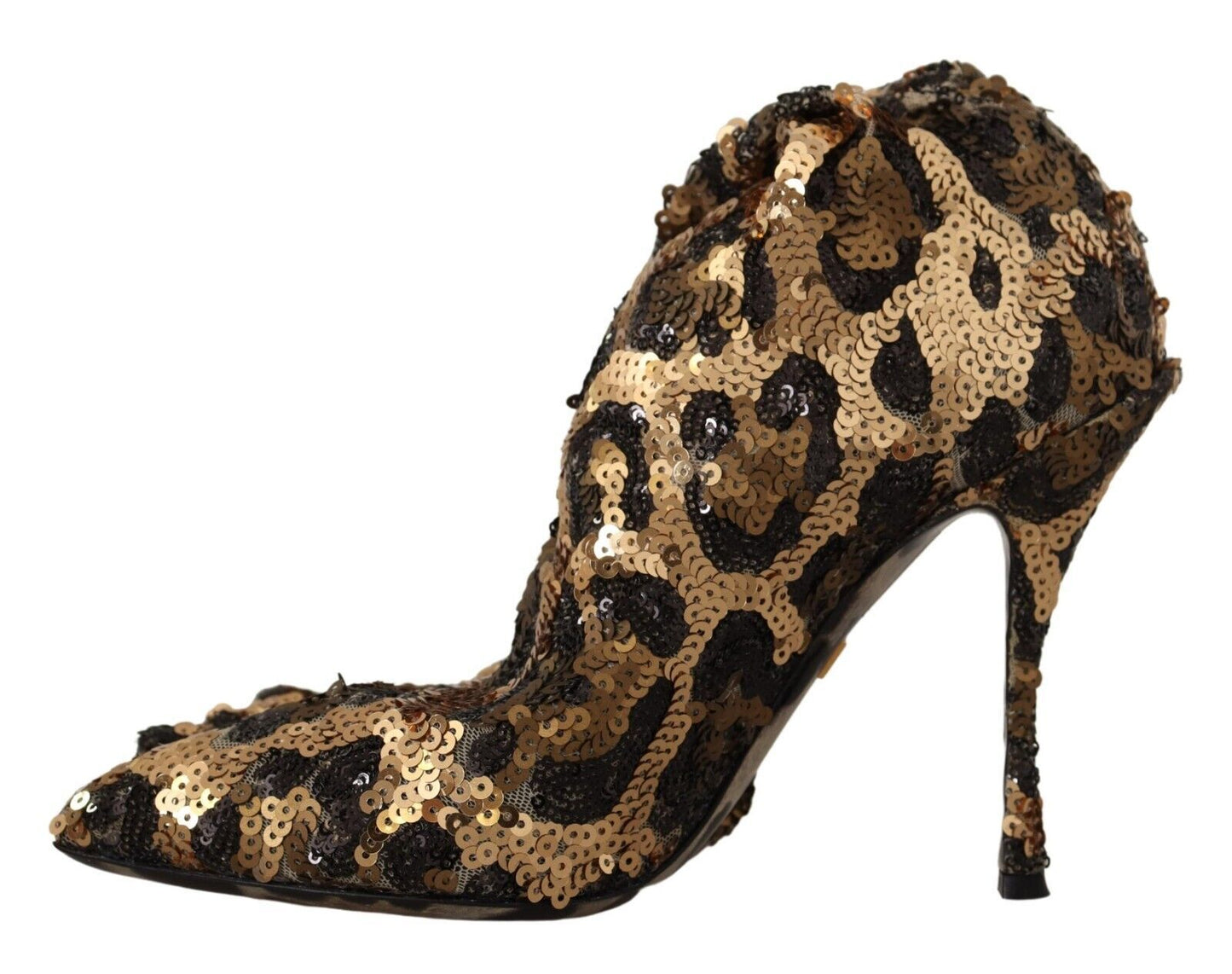 Dolce & Gabbana Gold Leopard Pailletten Heels Stiefel Schuhe