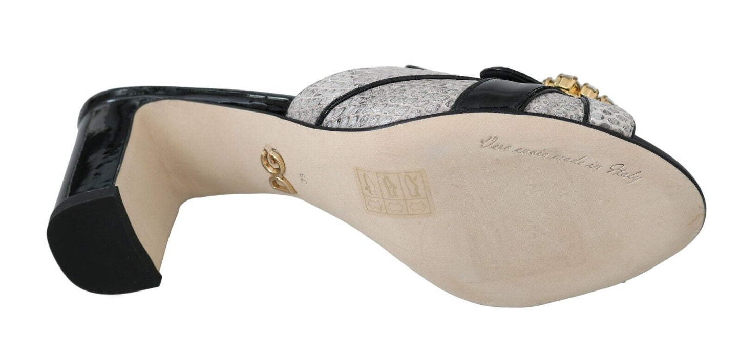 Dolce & Gabbana Schwarz Grau Exotisches Leder Kristalle Sandalen Schuhe